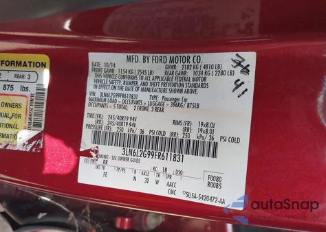 2015 Lincoln Mkz из США, поврежденный, VIN 3LN6L2G99FR611831